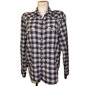 LUCKY BRAND Top Men's Sz L Plaid Cowboy Western Classic Fit Pearl Snap LS Shirt
